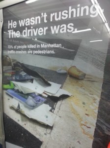 If you can't read the fine print, it says: 73% of people killed in Manhattan crashes were pedestrians.