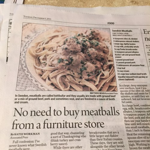 It's been decades since I've eaten meatballs, but I don't remember having to order them where I buy rugs and stools. It's really hard to keep up with modern times.