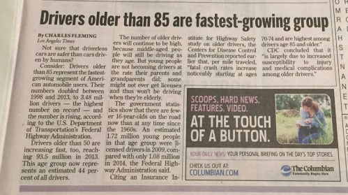 I'm not sure if this article was meant to help us embrace the driverless car technology, hide keys from our grand or great grandparents, or just scare the beegeebers out of us.